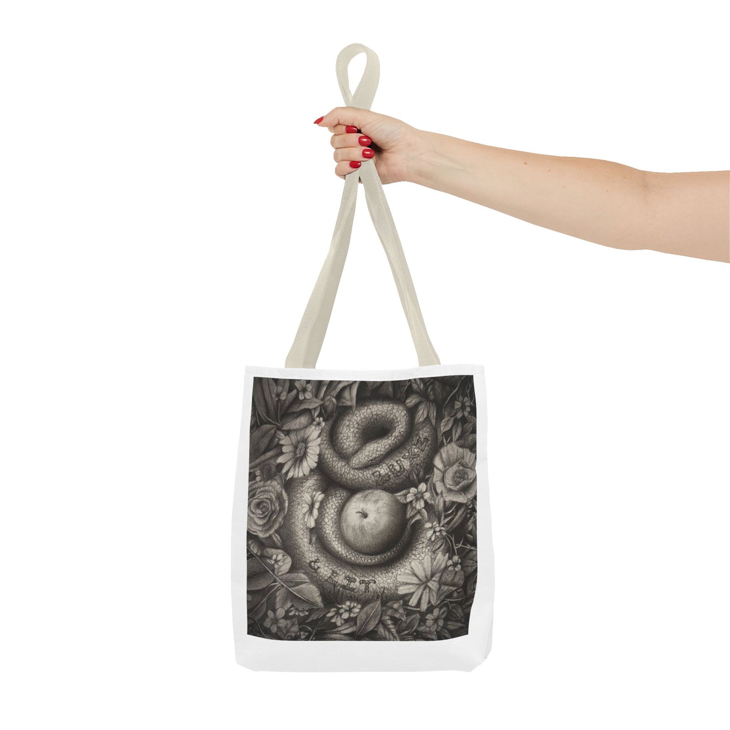 Tote Bag with Serpent and Apple Design