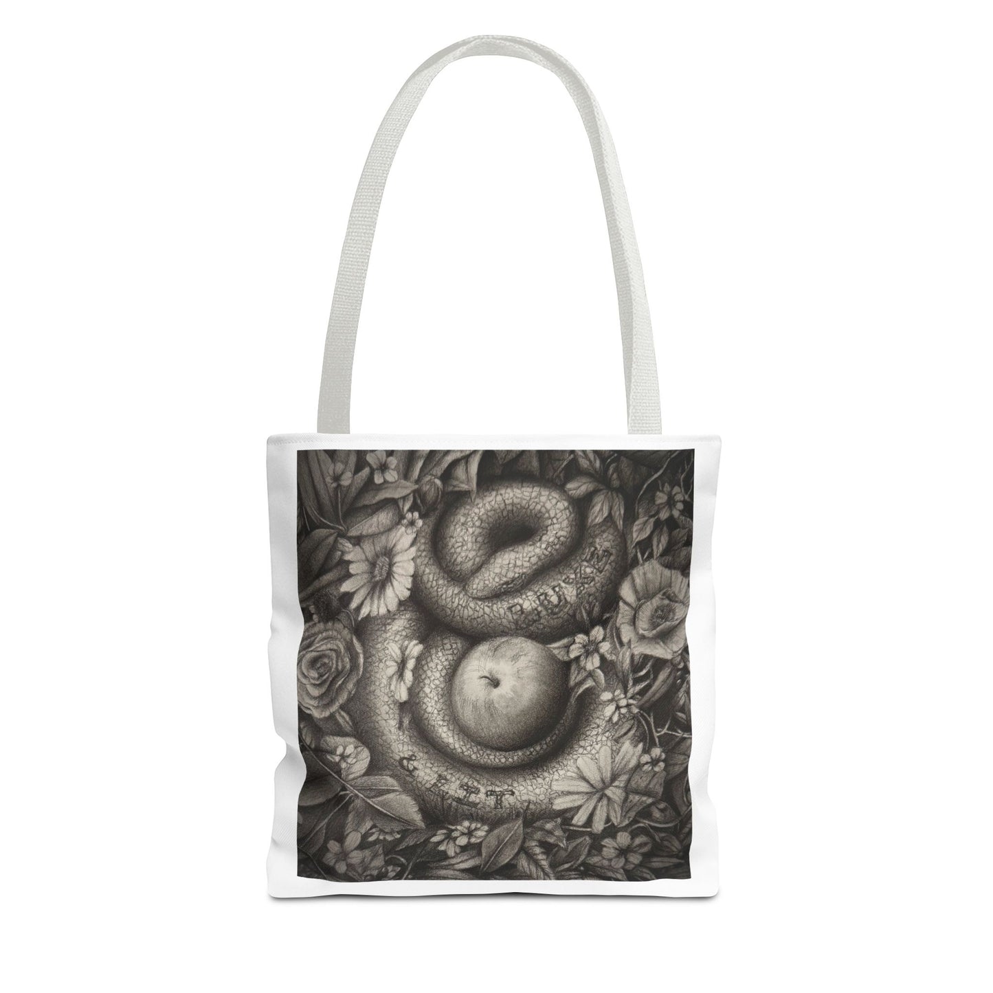 Tote Bag with Serpent and Apple Design