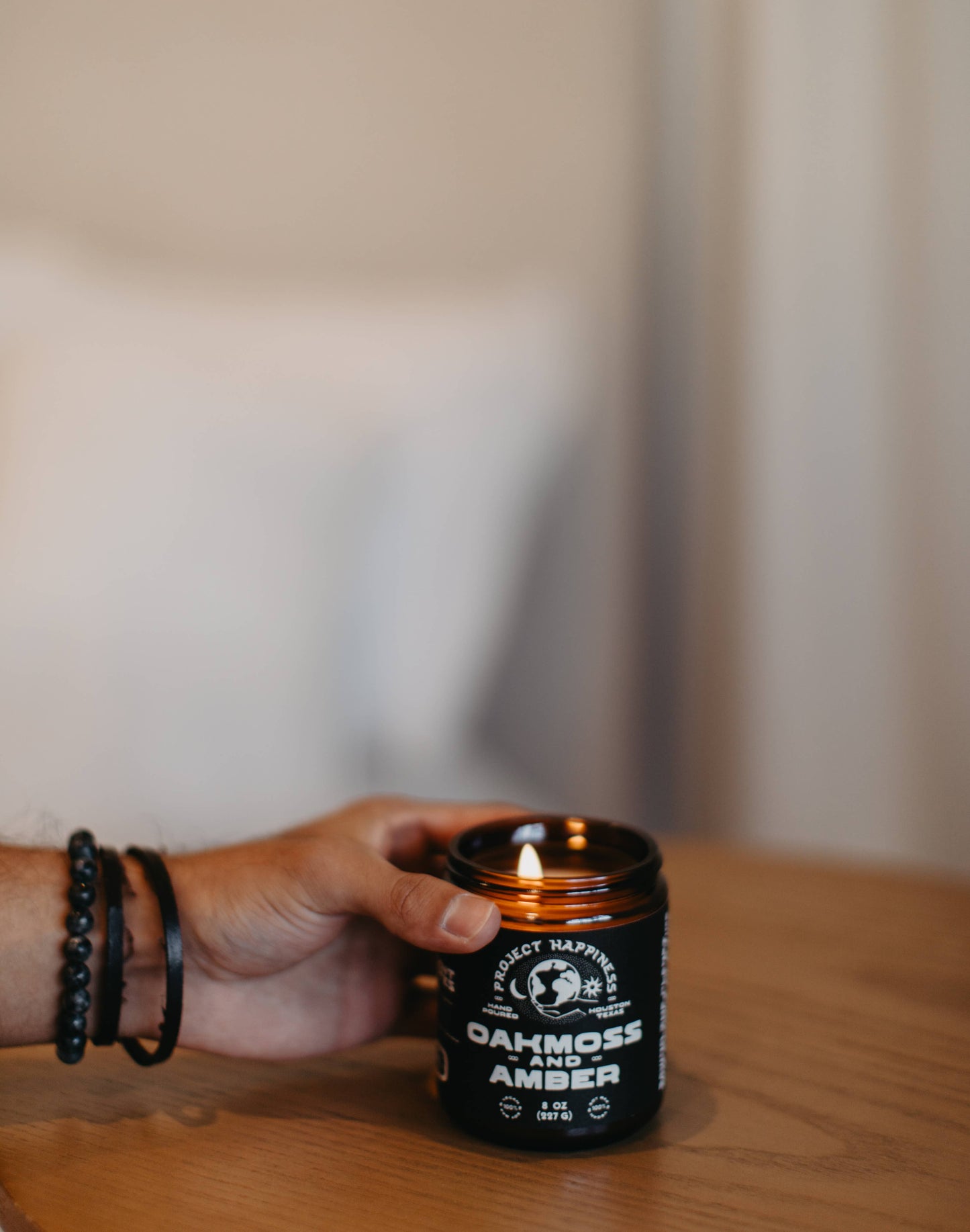Project Happiness Candle Co. - Oakmoss and Amber - 8 oz Soy Candle