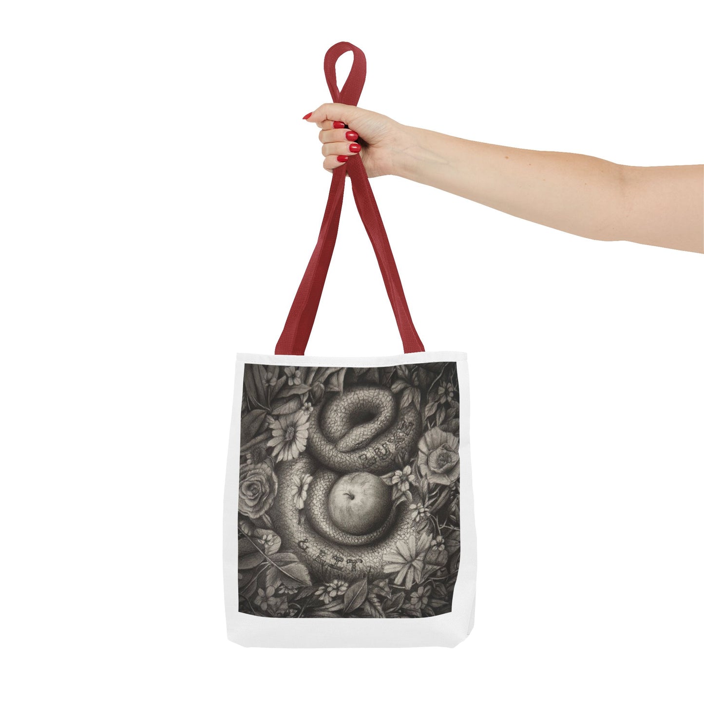 Tote Bag with Serpent and Apple Design