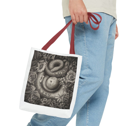 Tote Bag with Serpent and Apple Design