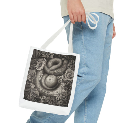 Tote Bag with Serpent and Apple Design