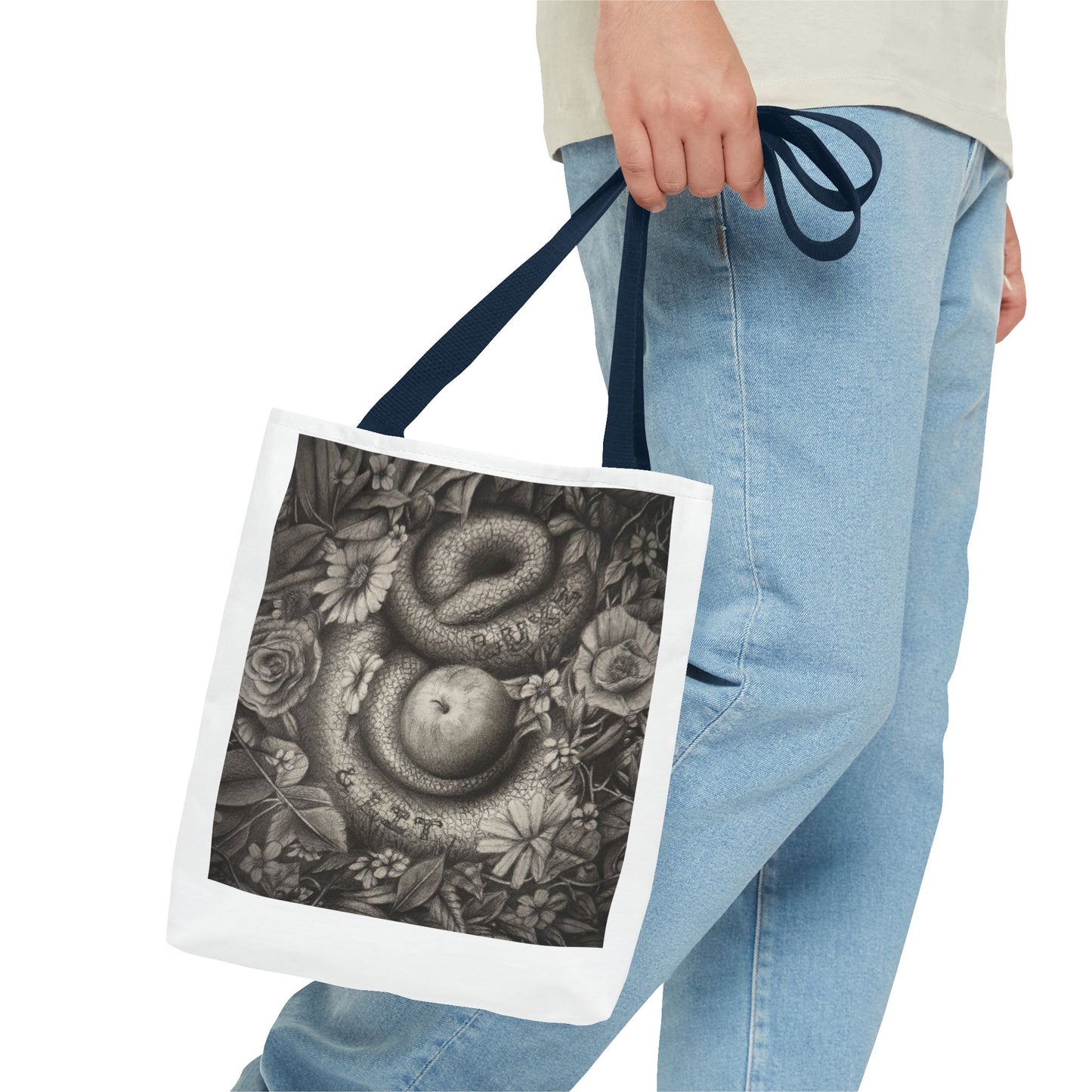 Tote Bag with Serpent and Apple Design