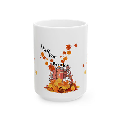 Fall-Inspired Ceramic Mug - "I Fall For Books" - Perfect Gift for Book Lovers