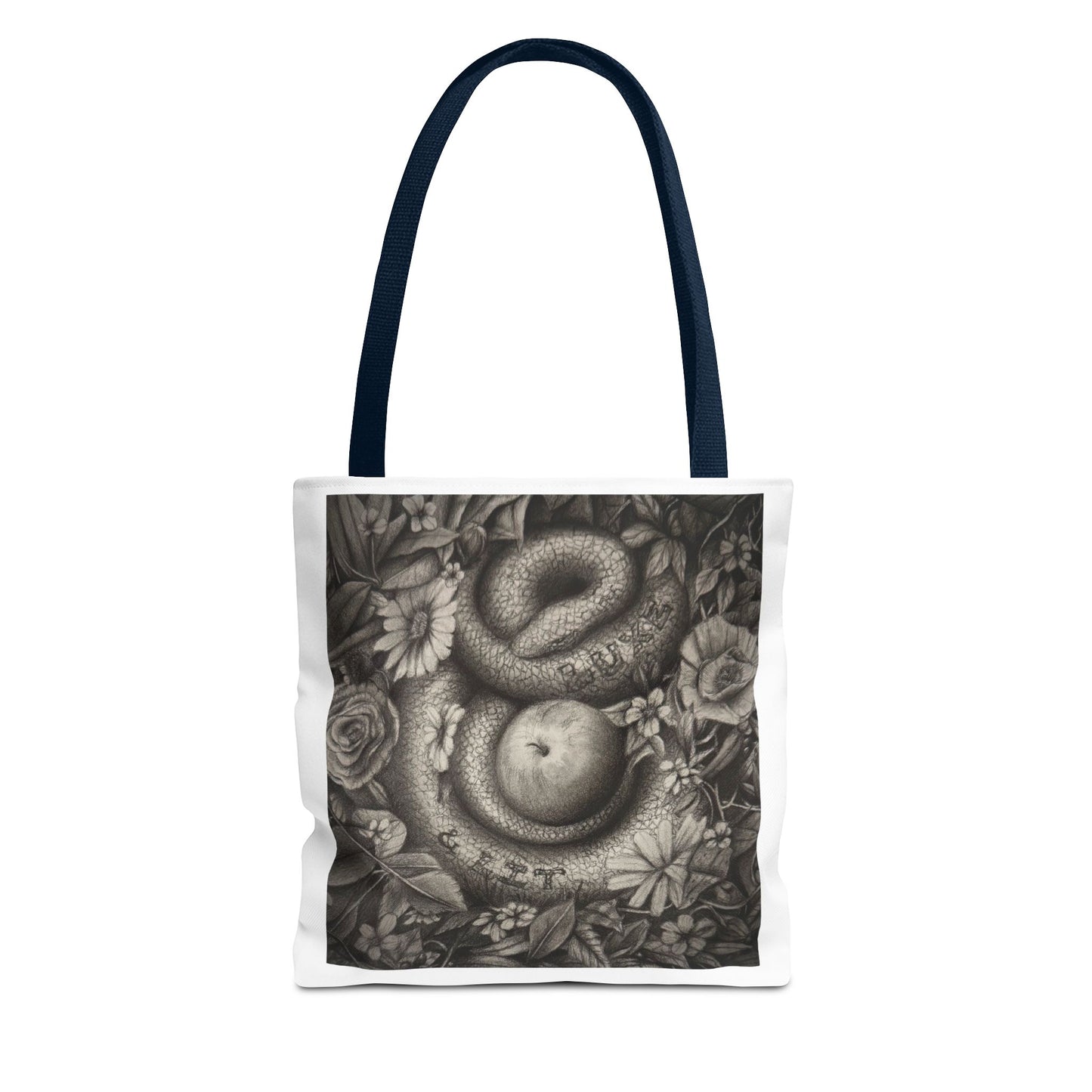 Tote Bag with Serpent and Apple Design