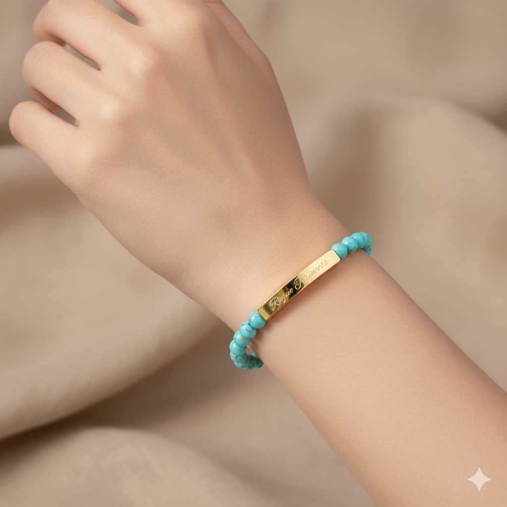 Engraved Natural Stone Stretch Bracelet - Customizeable Bracelet for Book Lovers