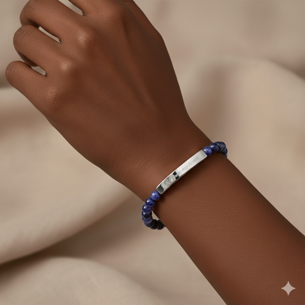 Engraved Natural Stone Stretch Bracelet - Customizeable Bracelet for Book Lovers