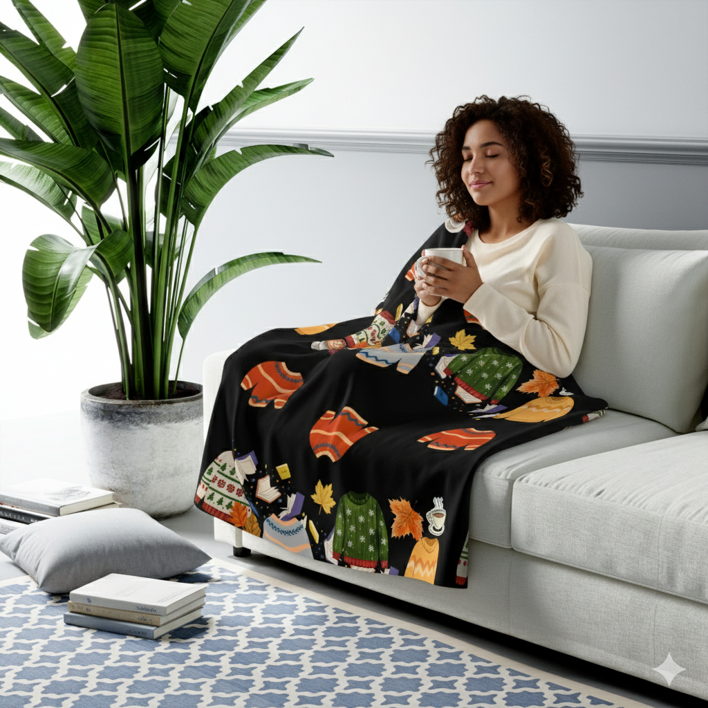 Sweater Weather Fleece Blanket - Perfect for Winter, Holidays, & Snuggling Up -Book Blanket