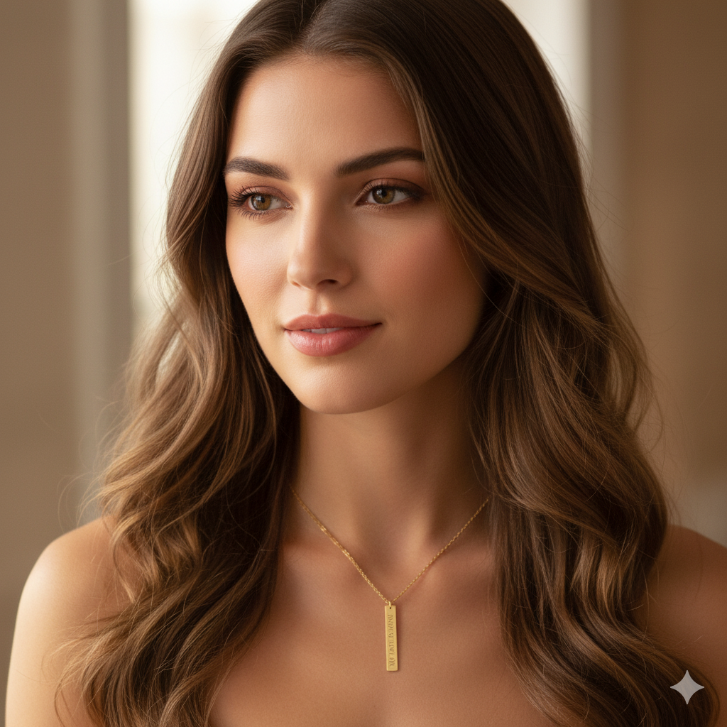 Engraved Personalized Necklace - Book Quote or Inspiration on Vertical Bar