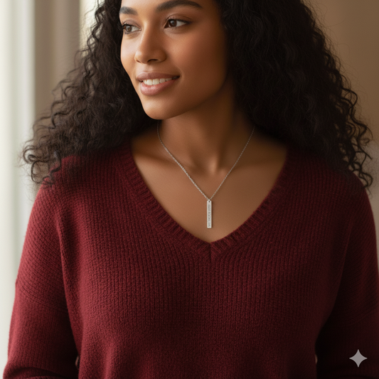 Engraved Personalized Necklace - Book Quote or Inspiration on Vertical Bar