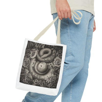 Tote Bag with Serpent and Apple Design