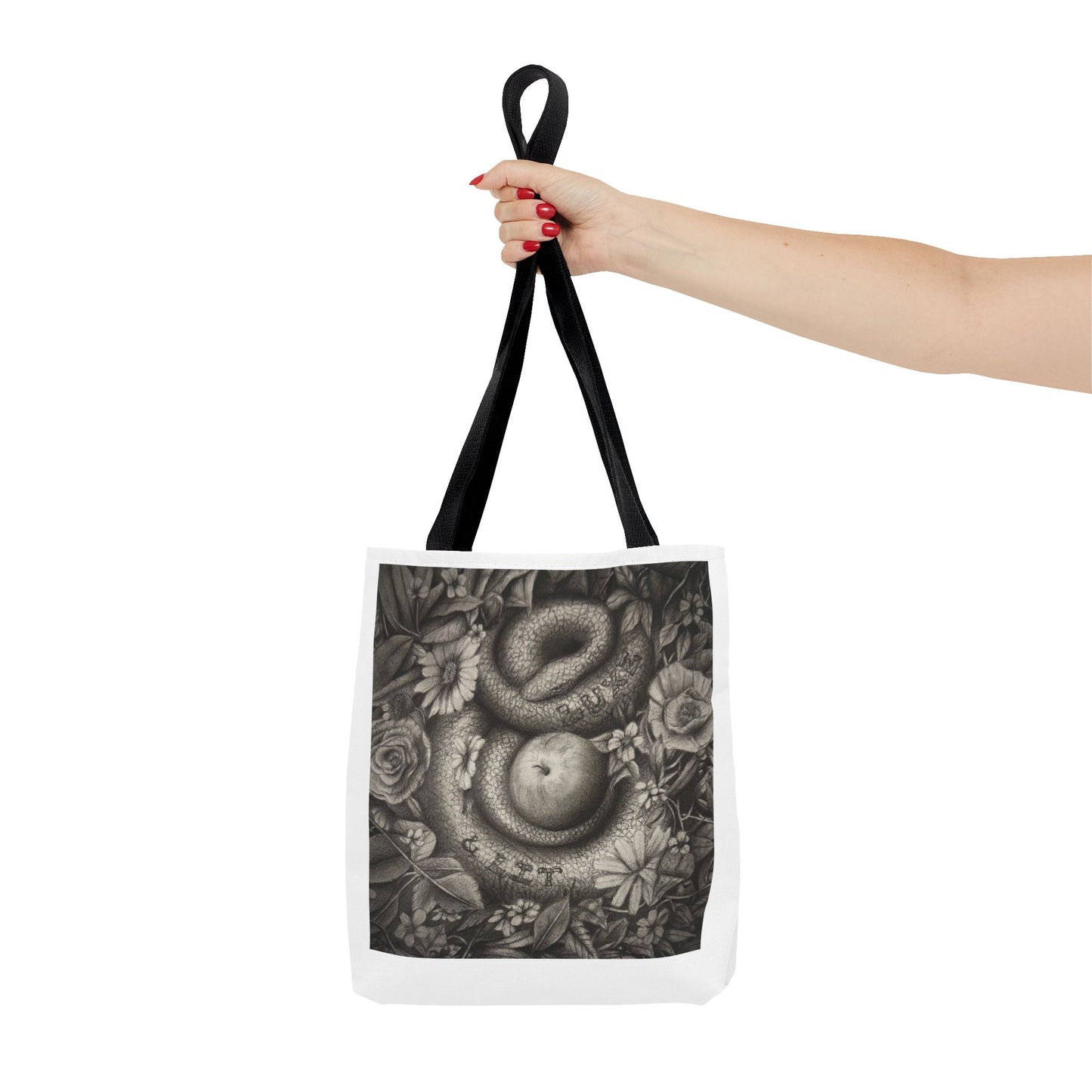 Tote Bag with Serpent and Apple Design