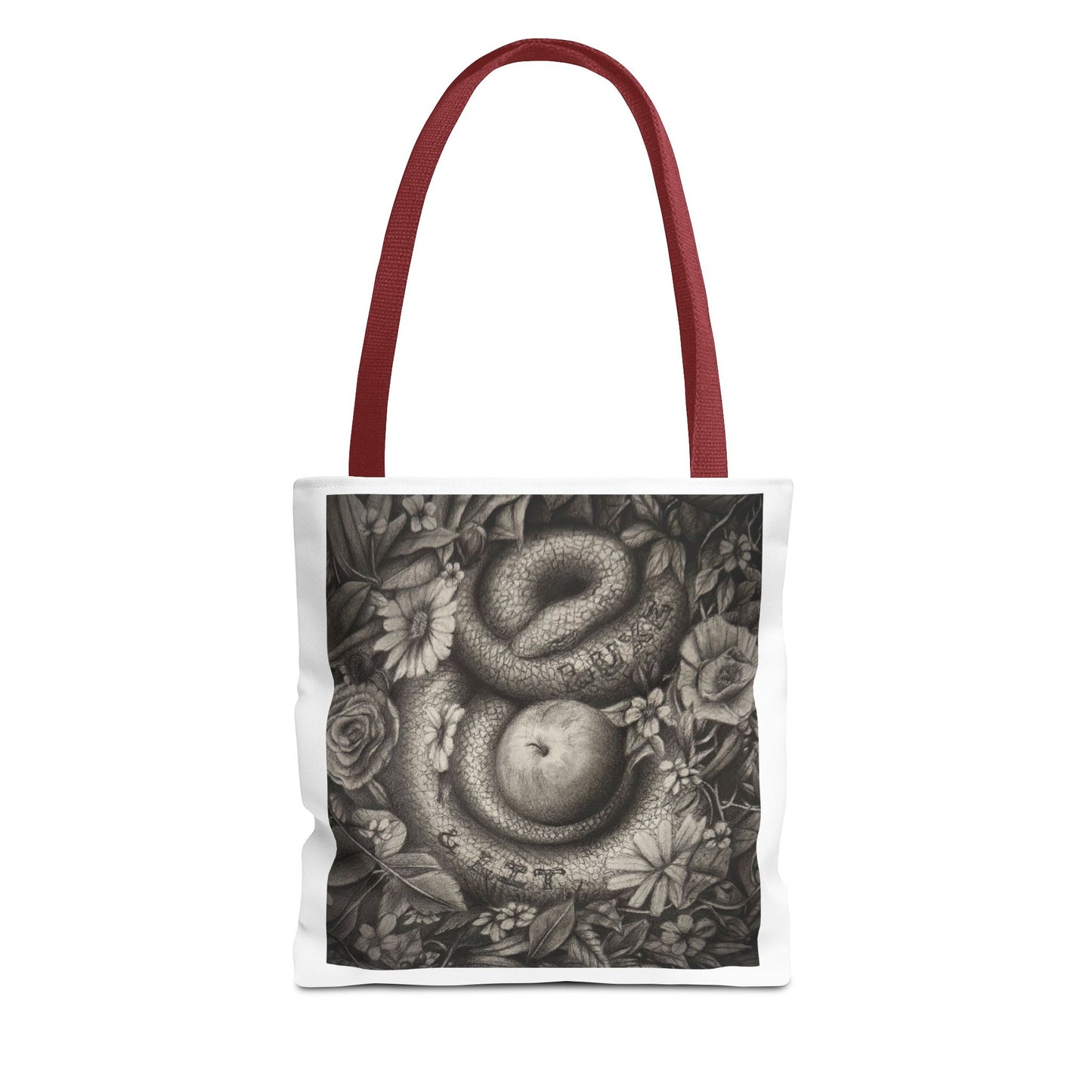 Tote Bag with Serpent and Apple Design