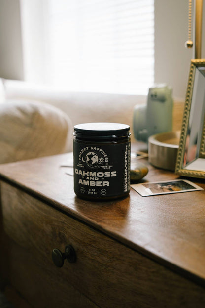 Project Happiness Candle Co. - Oakmoss and Amber - 8 oz Soy Candle