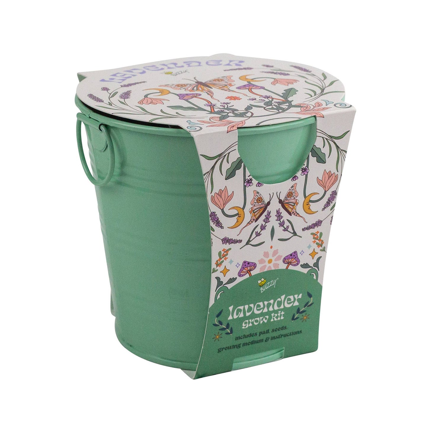 Buzzy Seeds Grow Gifts - Painted Flower Grow Pail – Lavender Indoor Garden Gift
